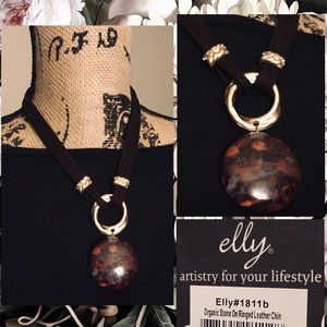 3-$20 Organic Stone Leather Statement Sweater Necklace